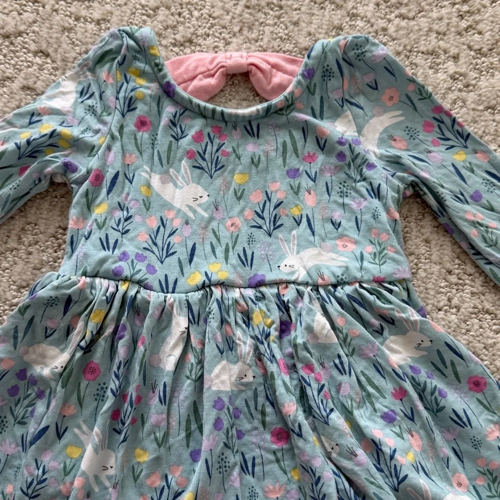 Little Sleepies Bunny Blossom Bow Back Skater Dress with Bodysuit - Picture 2 of 5